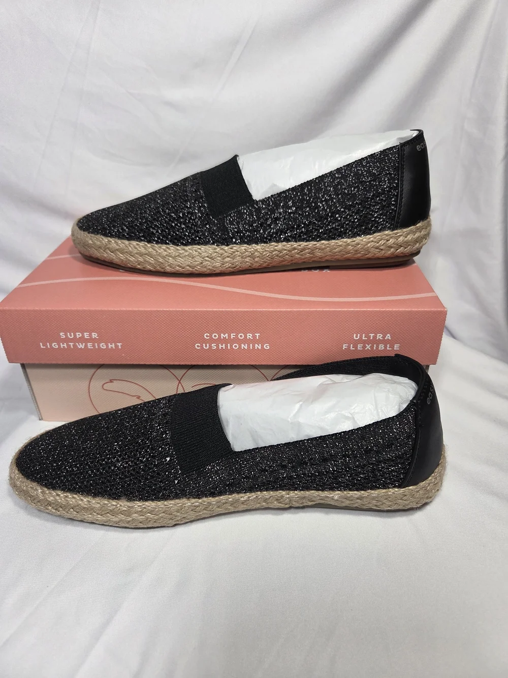 Easy Spirit Black Glitter Espadrille Slip-On